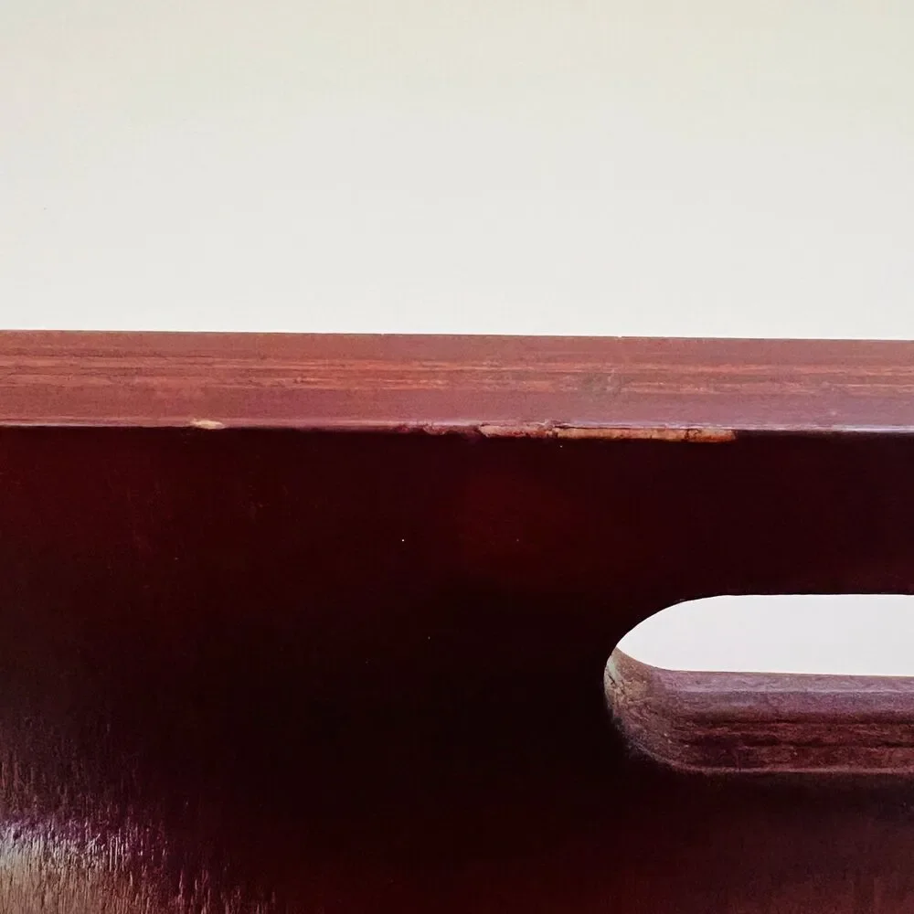 Mahogany Curved Glossy Finish Wood Sleigh Tray With Cut Out Handles